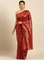 Cotton Red Casual Wear Weaving Saree